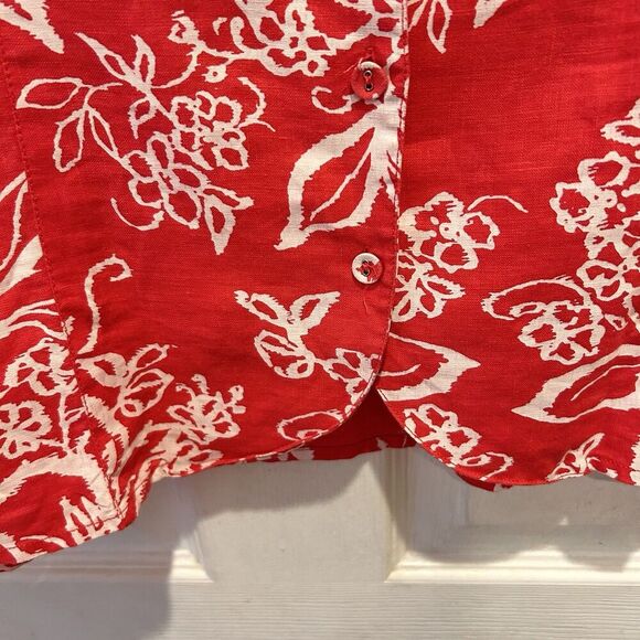 Orvis Pink White Floral 100% Linen Sleeveless Button Down Vest Top Size XL‎ - Picture 6 of 8